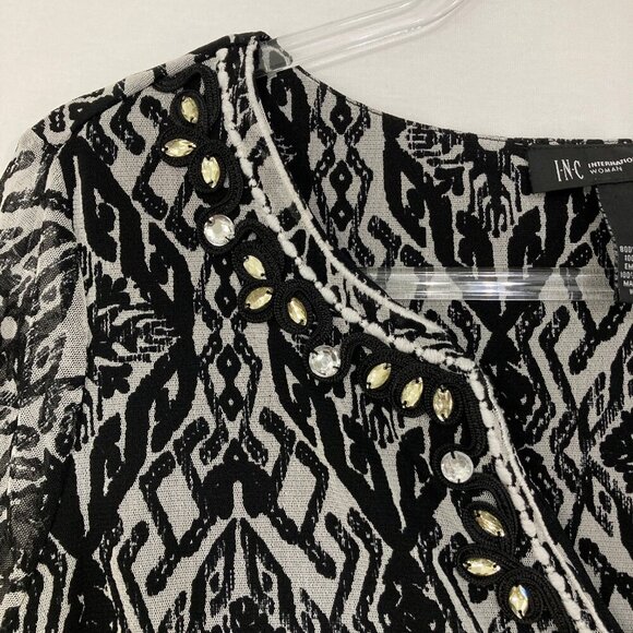 INC International Concepts 1X Black White Artsy Mesh Stretch Embellished Blouse - Picture 3 of 11